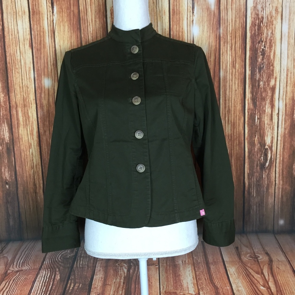 Sigrid Olsen OliveGreen MockNeck Structured Jacket
